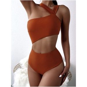 Rust cut out high waist strappy monokini One Piece Swim